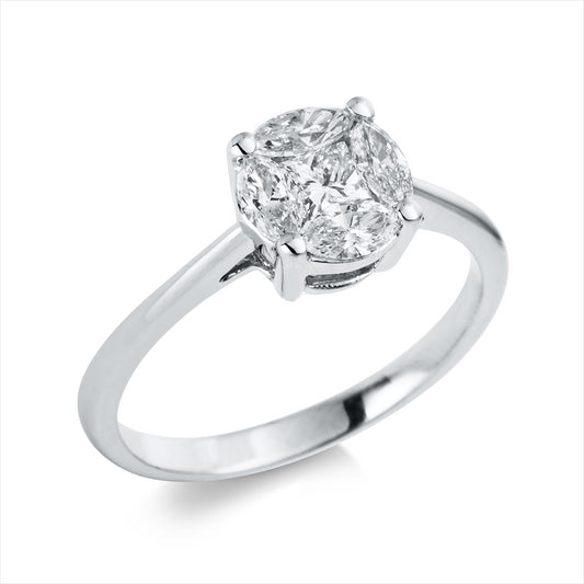 Ring 18 kt WG, 1 Princ. 0,20 ct, TW-si, 4 Nav. 0,39 ct, TW-si