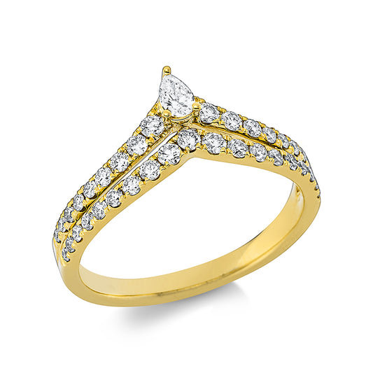 Ring 18 kt GG, 25 Brill. 0,37 ct, TW-si, 1 Tropfen 0,11 ct, TW-si, 12 Brill. 0,09 ct, TW-si