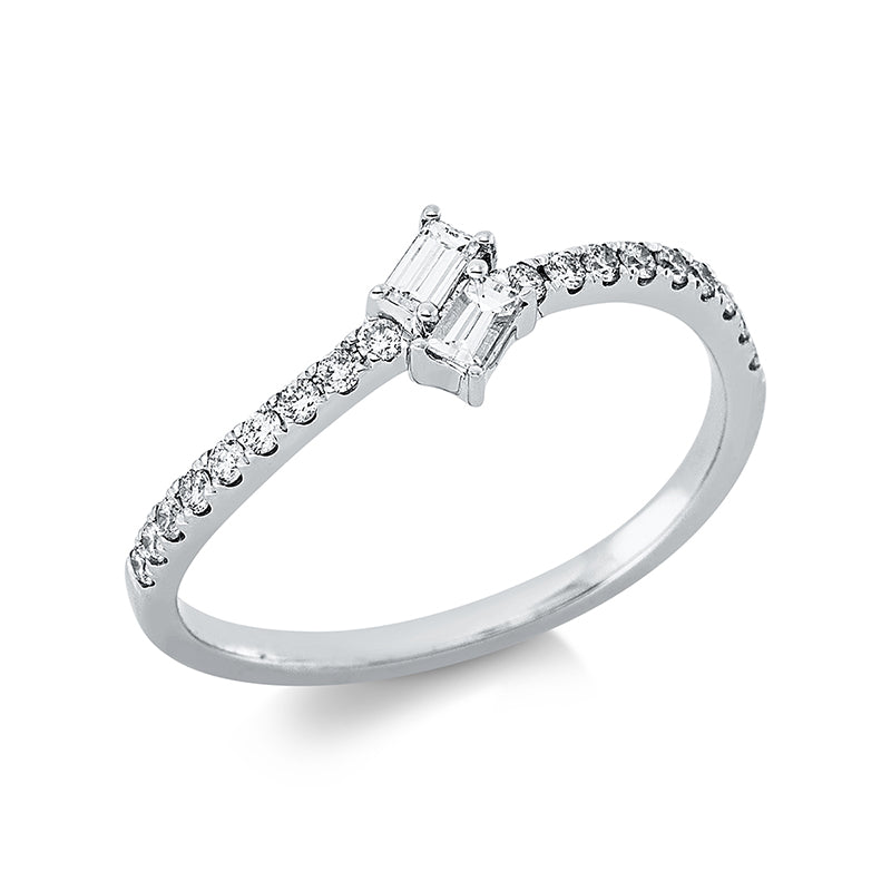Ring 18 kt WG, 2 Bag. 0,09 ct, TW-si, 18 Brill. 0,19 ct, TW-si