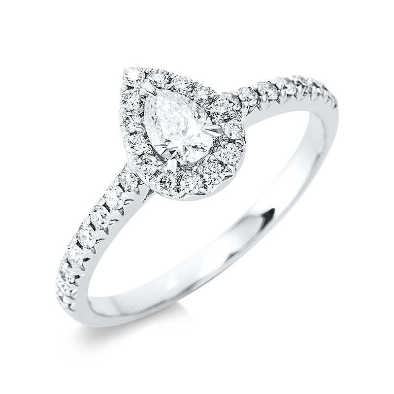 Ring 18 kt WG, 1 Tropfen 0,26 ct, TW-si, 30 Brill. 0,32 ct, W-si