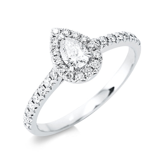 Ring 18 kt WG, 1 Tropfen 0,26 ct, TW-si, 30 Brill. 0,32 ct, W-si
