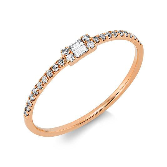 Ring 18 kt RG, 4 Dia. 0,02 ct, W-si, 20 Dia. 0,08 ct, W-si, 2 Bag. 0,02 ct, TW-si