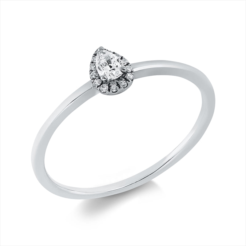 Ring 18 kt WG, 13 Dia. 0,03 ct, W-si, 1 Tropfen 0,10 ct, TW-vsi