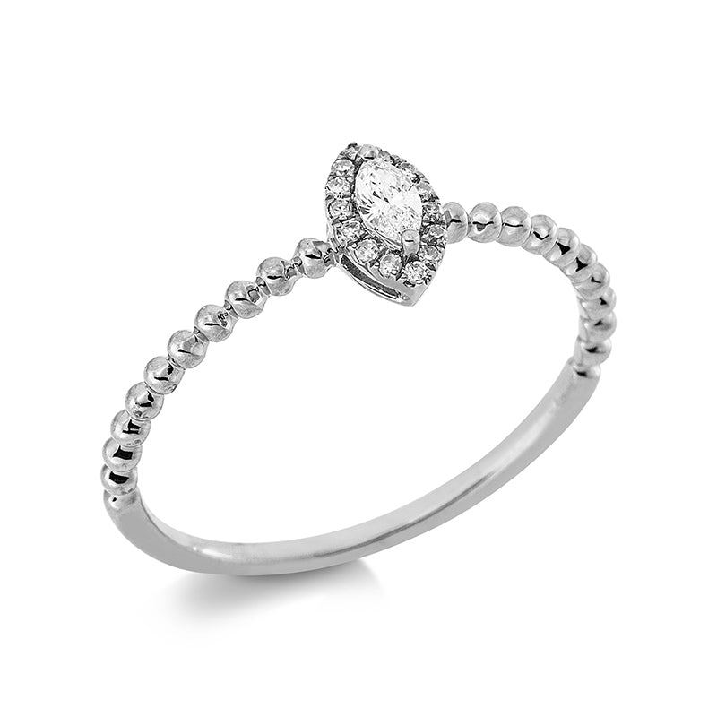 Ring 18 kt WG, 14 Dia. 0,05 ct, W-si, 1 Nav. 0,08 ct, TW-vsi