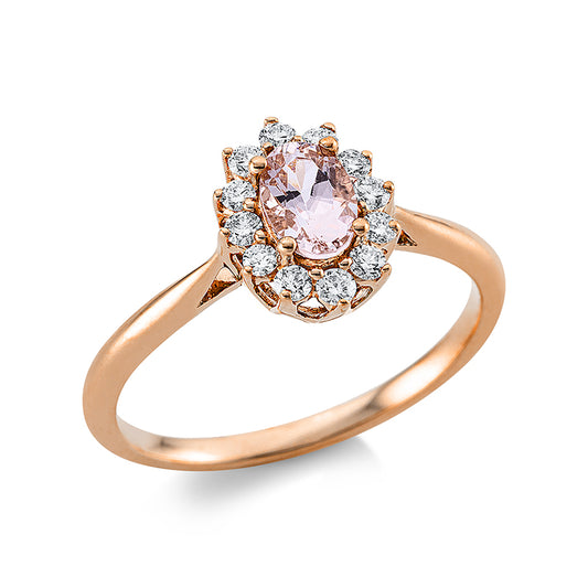 Ring 18 kt RG, 6 Brill. 0,11 ct, TW-si, 6 Brill. 0,09 ct, TW-si, 1 Morganit 0,40 ct rosa