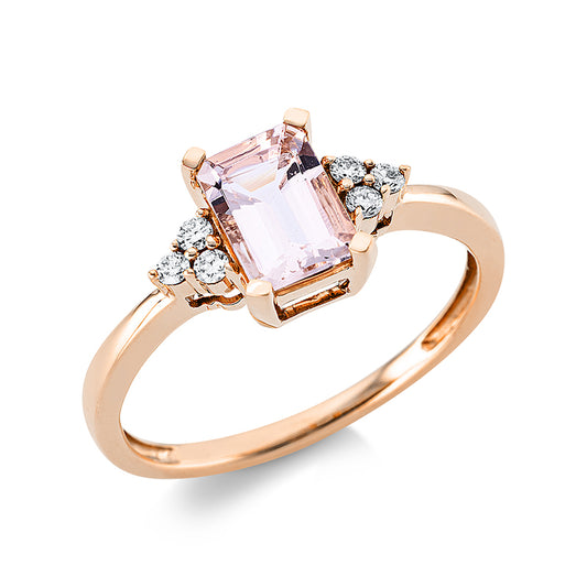 Ring 18 kt RG, 6 Brill. 0,09 ct, TW-si, 1 Morganit 0,90 ct rosa