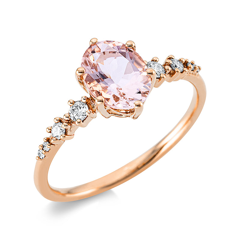 Ring 18 kt RG, 4 Brill. 0,10 ct, TW-si, 4 Dia. 0,01 ct, TW-si, 1 Morganit 1,10 ct rosa