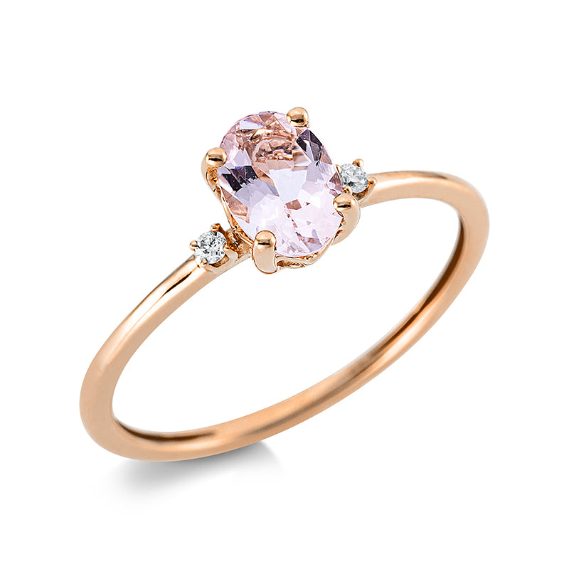 Ring 18 kt RG, 2 Brill. 0,03 ct, TW-si, 1 Morganit 0,65 ct rosa