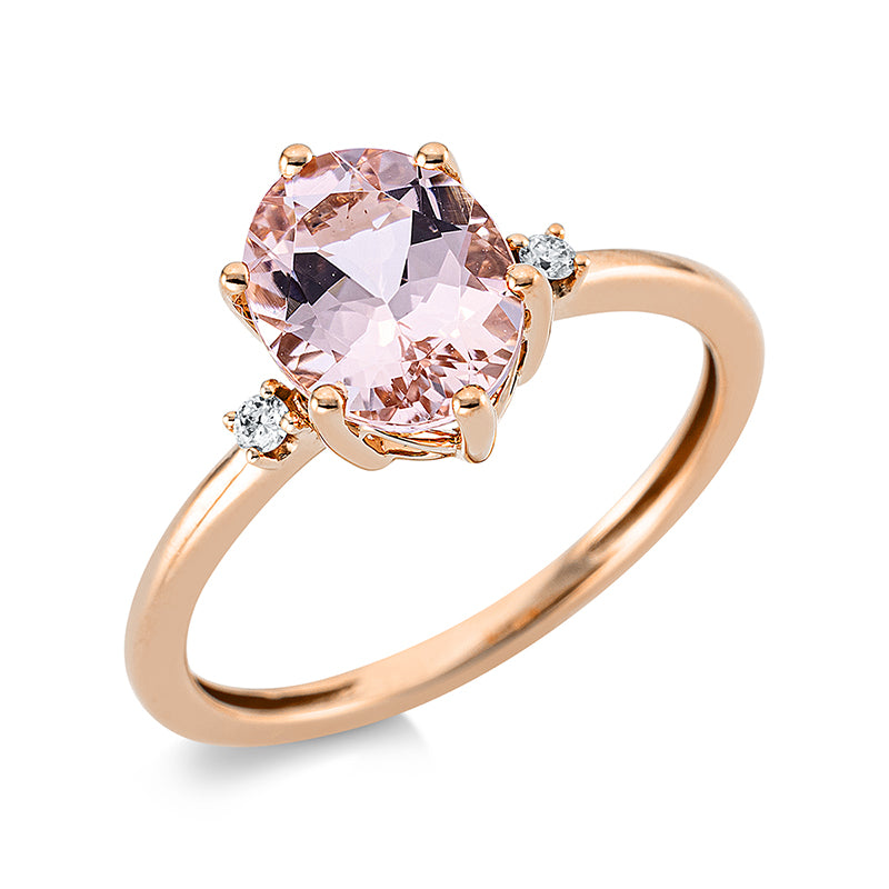 Ring 18 kt RG, 2 Brill. 0,04 ct, TW-si, 1 Morganit 1,70 ct rosa