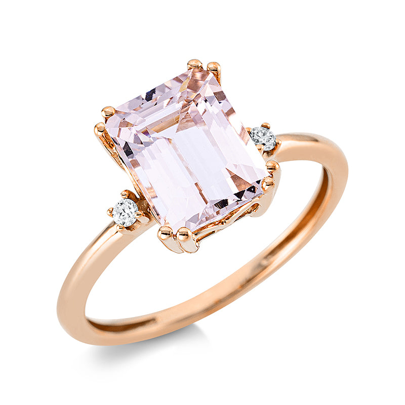 Ring 18 kt RG, 2 Brill. 0,04 ct, TW-si, 1 Morganit 2,10 ct rosa