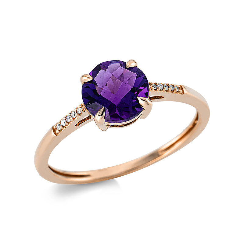 Ring 18 kt RG, 10 Dia. 0,02 ct, TW-si, 1 Amethyst 1,45 ct lila