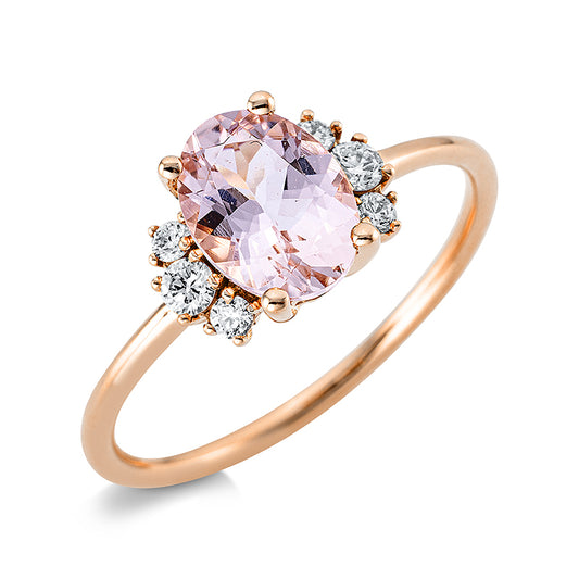 Ring 18 kt RG, 2 Brill. 0,08 ct, TW-si, 4 Brill. 0,07 ct, TW-si, 1 Morganit 1,10 ct rosé