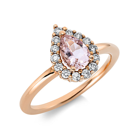 Ring 18 kt RG, 14 Brill. 0,25 ct, TW-si, 1 Morganit 0,58 ct rosa