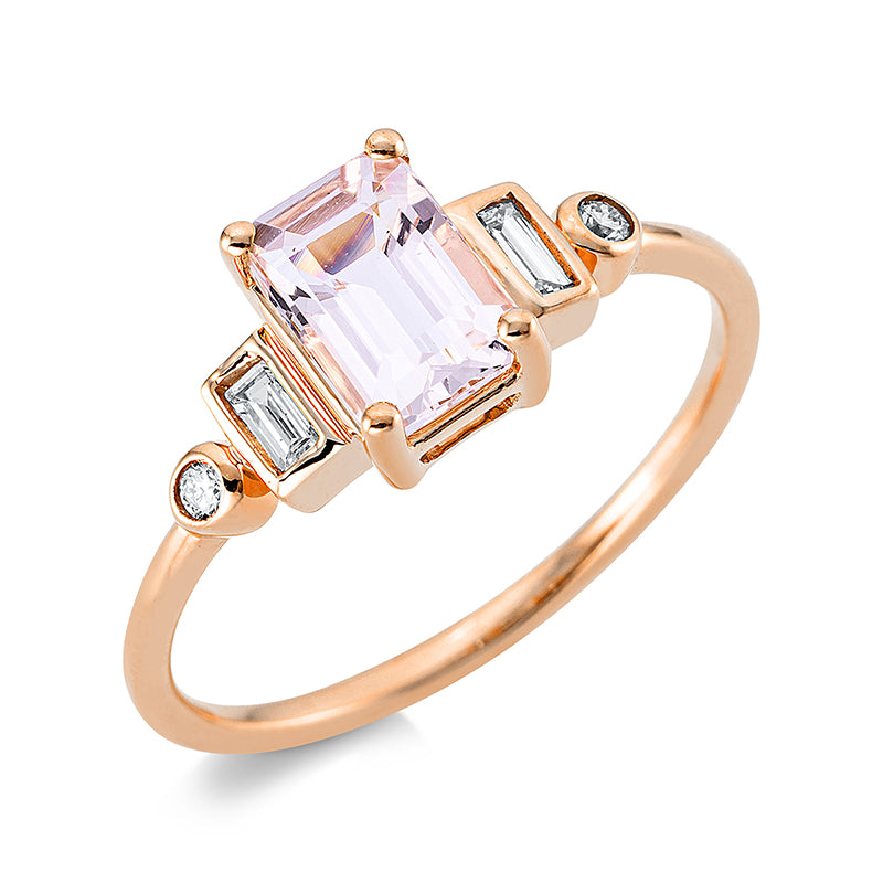 Ring 18 kt RG, 2 Brill. 0,03 ct, TW-si, 2 Bag. 0,09 ct, TW-si, 1 Morganit 0,94 ct rosa