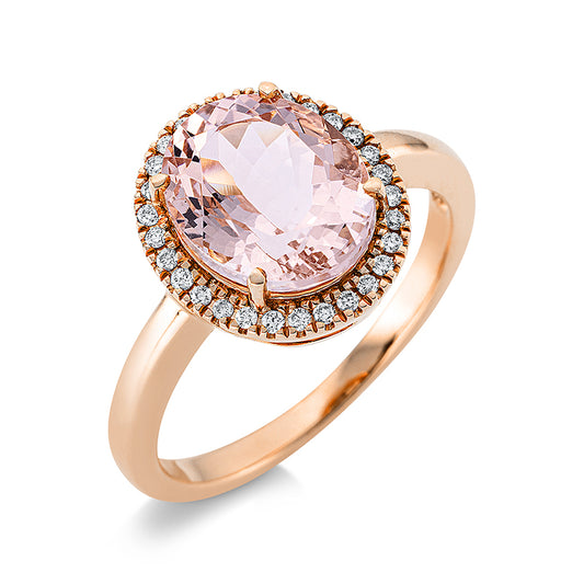 Ring 18 kt RG, 8 Brill. 0,03 ct, TW-si, 21 Dia. 0,07 ct, TW-si, 1 Morganit 2,25 ct rosa