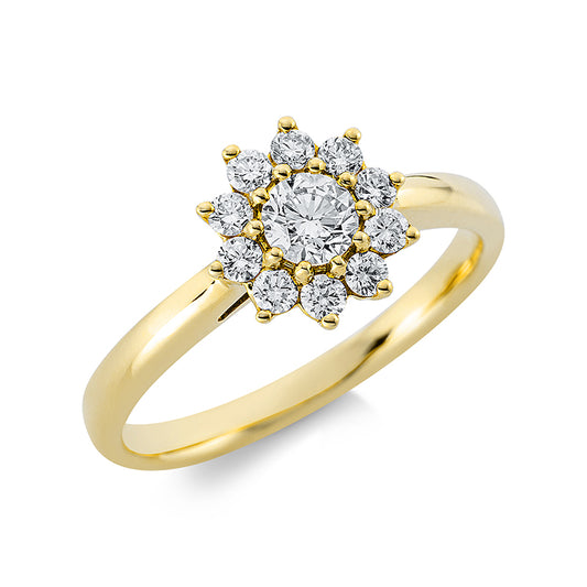 Ring 18 kt GG, 1 Brill. 0,25 ct, TW-si, 10 Brill. 0,26 ct, TW-si