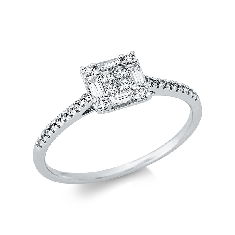 Ring 18 kt WG, 20 Dia. 0,06 ct, TW-si, 4 Bag. 0,16 ct, TW-si, 4 Princ. 0,08 ct, TW-si, 4 Brill. 0,04 ct, TW-si