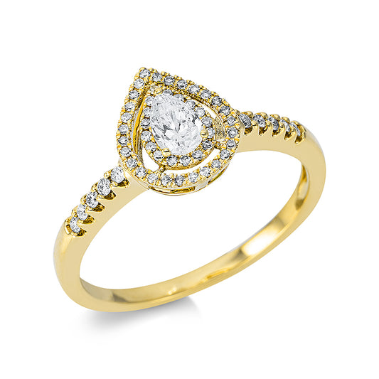 Ring 18 kt GG, 10 Brill. 0,08 ct, TW-si, 1 Tropfen 0,20 ct, TW-si, 44 Dia. 0,10 ct, TW-si