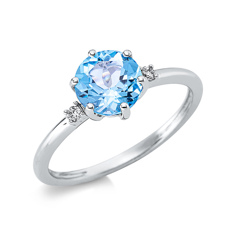 Ring 18 kt WG, 2 Brill. 0,04 ct, TW-si, 1 Topas 1,50 ct blau