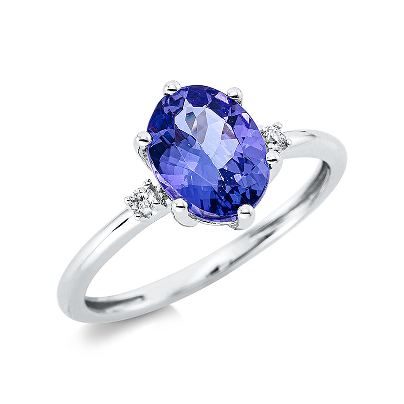 Ring 18 kt WG, 2 Brill. 0,04 ct, TW-si, 1 Tansanit 2,04 ct blau