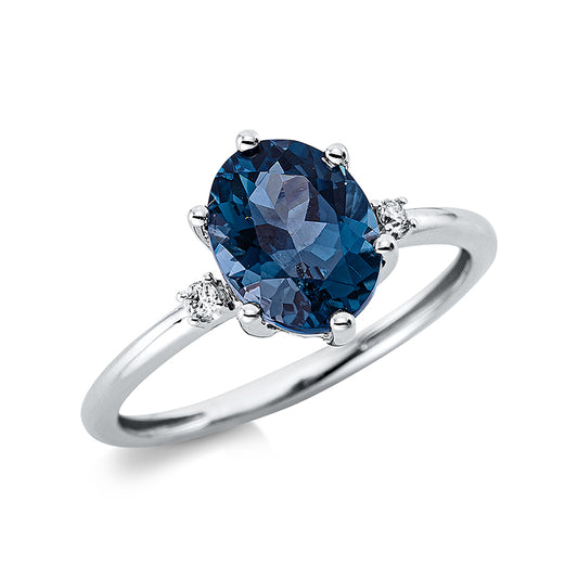 Ring 18 kt WG, 2 Brill. 0,04 ct, TW-si, 1 Topas 2,30 ct Lond. blue