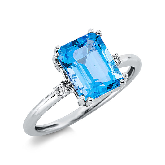 Ring 18 kt WG, 2 Brill. 0,04 ct, TW-si, 1 Topas 2,40 ct blau