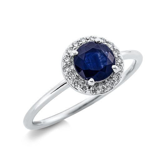 Ring 18 kt WG, 18 Brill. 0,11 ct, TW-si, 1 Saphir 1,00 ct blau