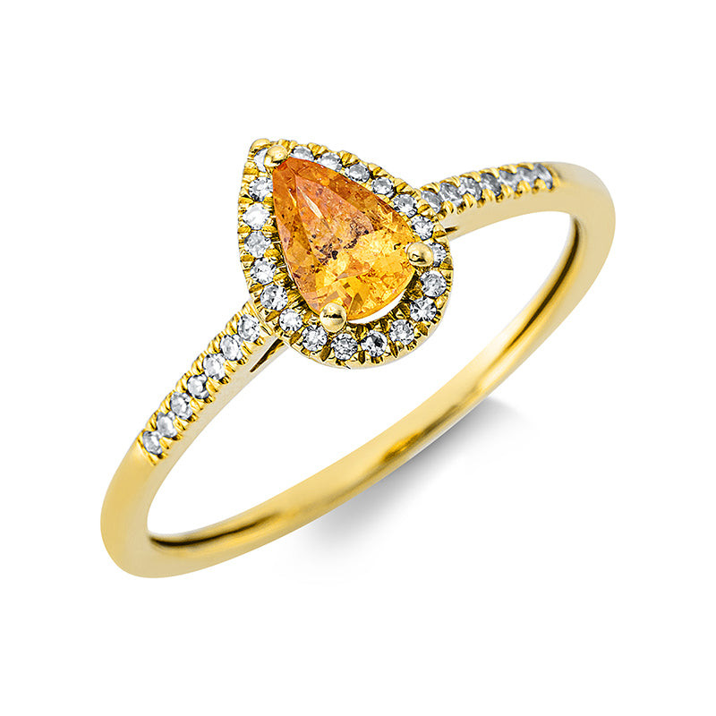 Ring 18 kt GG, 20 Dia. 0,05 ct, TW-si, 14 Dia. 0,04 ct, TW-si, 1 Citrin 0,37 ct