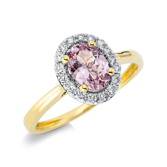 Ring 18 kt GG, 18 Brill. 0,20 ct, TW-si, 1 Granat 1,04 ct rosa