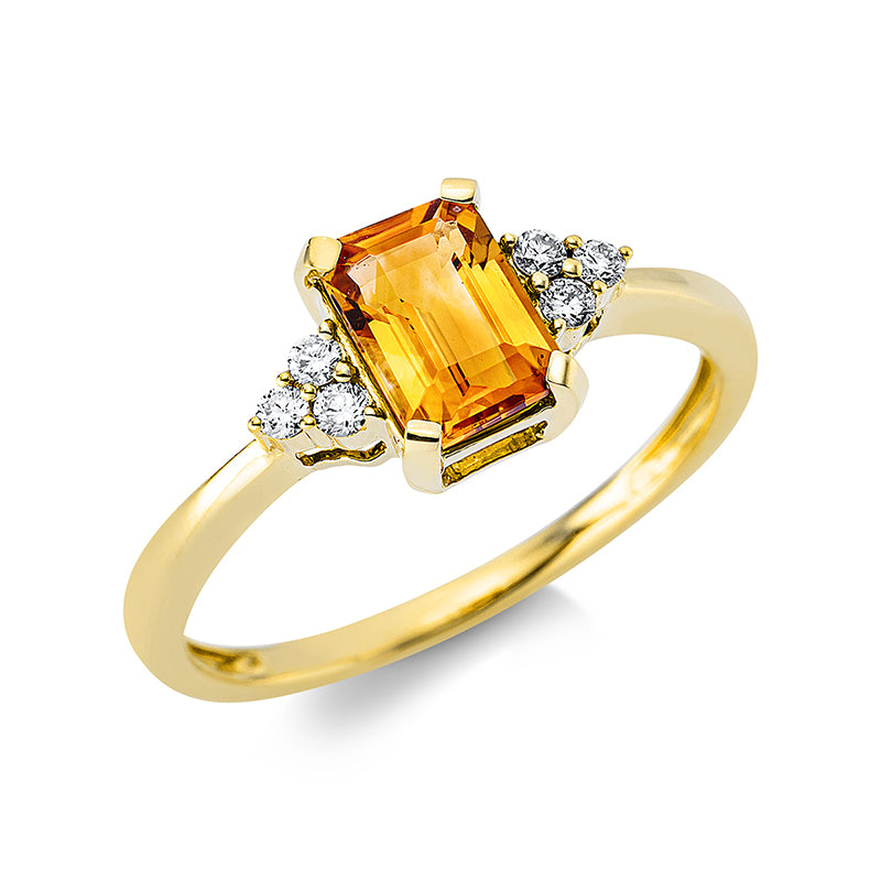 Ring 18 kt GG, 6 Brill. 0,09 ct, TW-si, 1 Citrin 0,90 ct mandarin