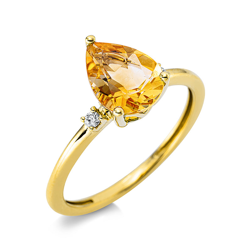 Ring 18 kt GG, 2 Brill. 0,04 ct, TW-si, 1 Citrin 1,15 ct gelb