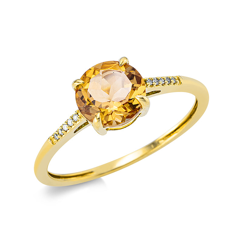 Ring 18 kt GG, 10 Dia. 0,02 ct, TW-si, 1 Citrin 1,20 ct gelb