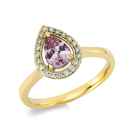 Ring 18 kt GG, 20 Brill. 0,12 ct, TW-si, 1 Granat 0,78 ct pink