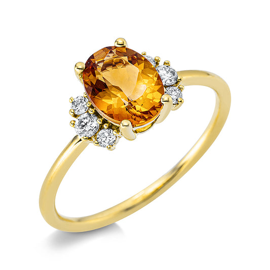 Ring 18 kt GG, 2 Brill. 0,08 ct, TW-si, 4 Brill. 0,07 ct, TW-si, 1 Citrin 1,15 ct gelb