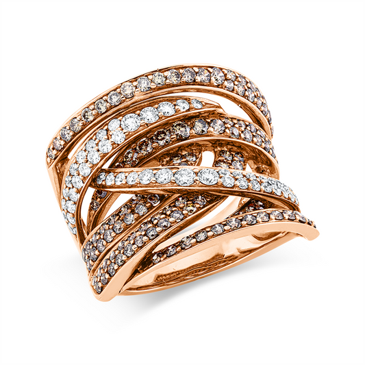 Ring 18 kt RG, 56 Brill. 0,68 ct, TW-vsi/si, 127 Brill. 1,64 ct, braun