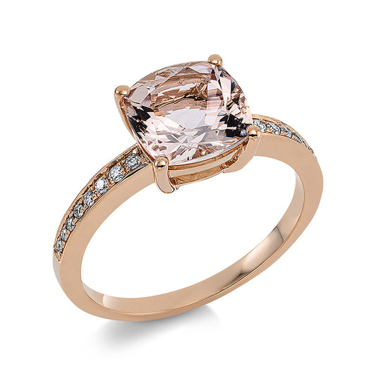 Ring 18 kt RG, 6 Brill. 0,05 ct, TW-si, 10 Brill. 0,06 ct, TW-si, 1 Morganit 1,88 ct rosa