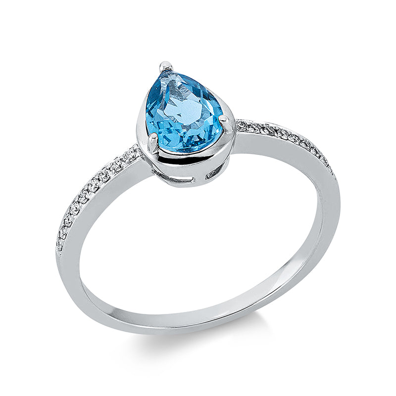 Ring 18 kt WG, 18 Brill. 0,09 ct, TW-si, 1 Topas 0,88 ct blau