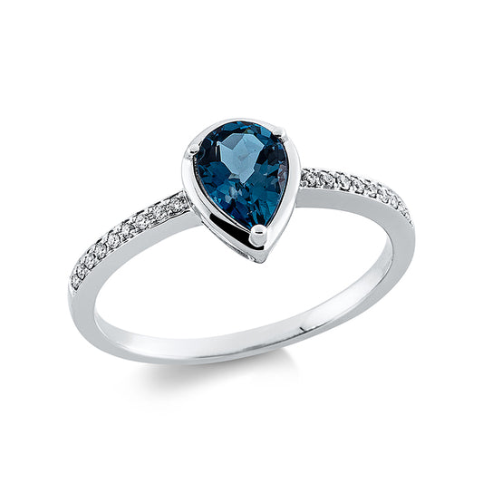 Ring 18 kt WG, 18 Brill. 0,09 ct, TW-si, 1 Topas 0,71 ct Lond. blue