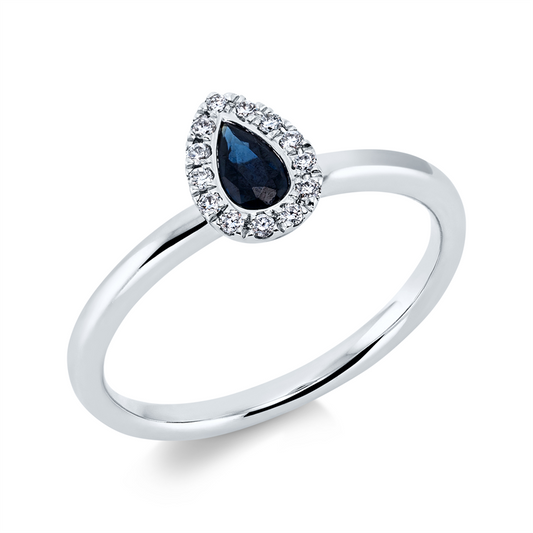Ring 18 kt WG, 13 Brill. 0,08 ct, TW-si, 1 Saphir 0,29 ct blau