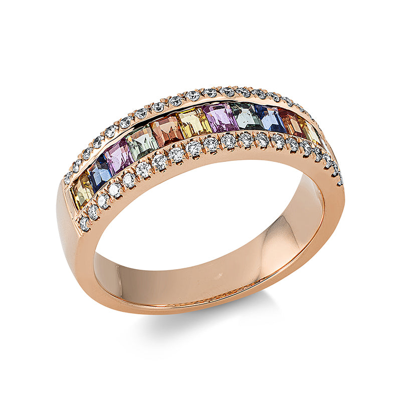 Ring 18 kt RG, 40 Brill. 0,25 ct, TW-si, 12 Saphire 1,41 ct fancy