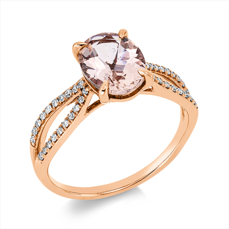 Ring 18 kt RG, 40 Dia. 0,15 ct, TW-si, 1 Morganit 1,62 ct rosa