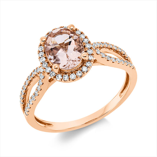 Ring 18 kt RG, 62 Dia. 0,24 ct, TW-si, 1 Morganit 1,04 ct rosa