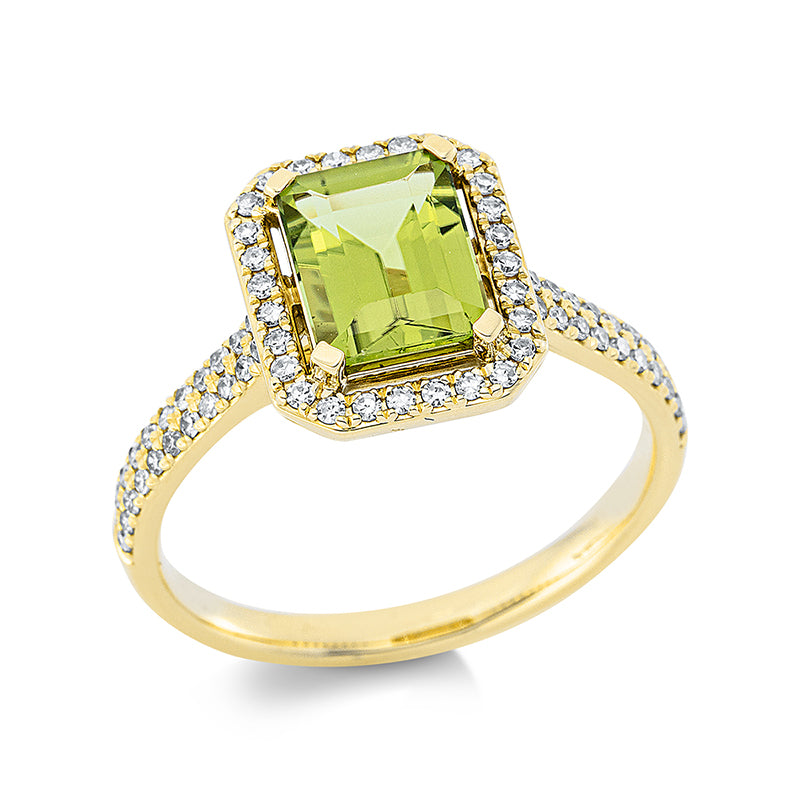 Ring 18 kt GG, 72 Dia. 0,26 ct, TW-si, 1 Peridot 1,66 ct grün