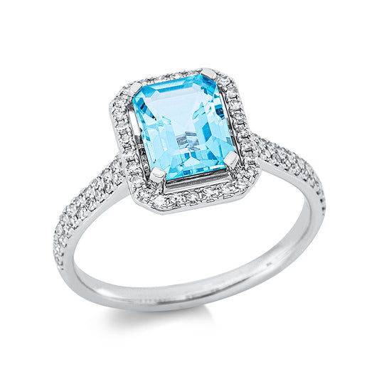 Ring 18 kt WG, 72 Dia. 0,27 ct, TW-si, 1 Topas 1,80 ct blau