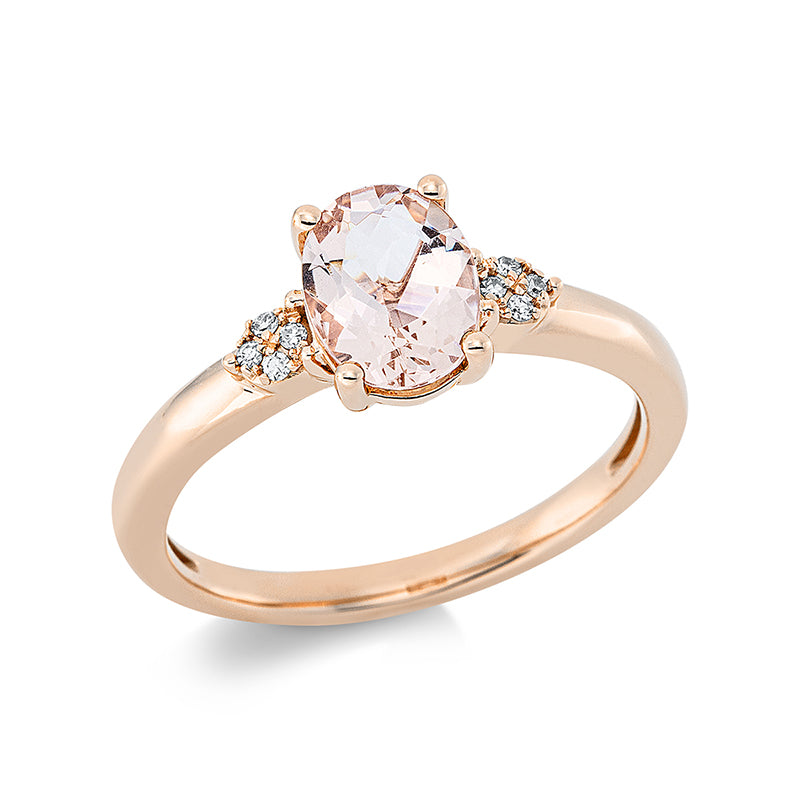 Ring 18 kt RG, 8 Dia. 0,03 ct, TW-si, 1 Morganit 1,03 ct rosa
