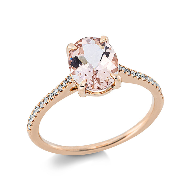 Ring 18 kt RG, 24 Dia. 0,09 ct, TW-si, 1 Morganit 1,58 ct rosa