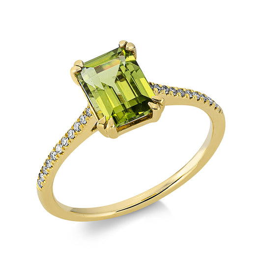 Ring 18 kt GG, 22 Dia. 0,08 ct, TW-si, 1 Peridot 2,65 ct grün