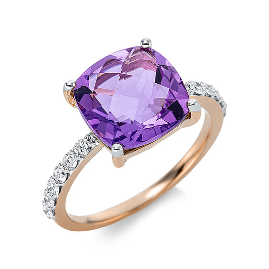 Ring 18 kt RG, Fassung rhodiniert, 12 Brill. 0,25 ct, TW-si, 1 Amethyst 3,17 ct lila