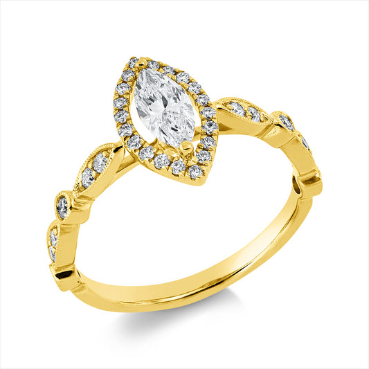 Ring 18 kt GG, 12 Brill. 0,17 ct, TW-si, 1 Nav. 0,40 ct, TW-si, 20 Brill. 0,11 ct, TW-si
