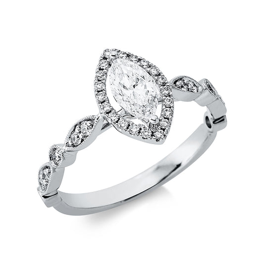 Ring 18 kt WG, 1 Nav. 0,40 ct, TW-si, 32 Brill. 0,27 ct, TW-si